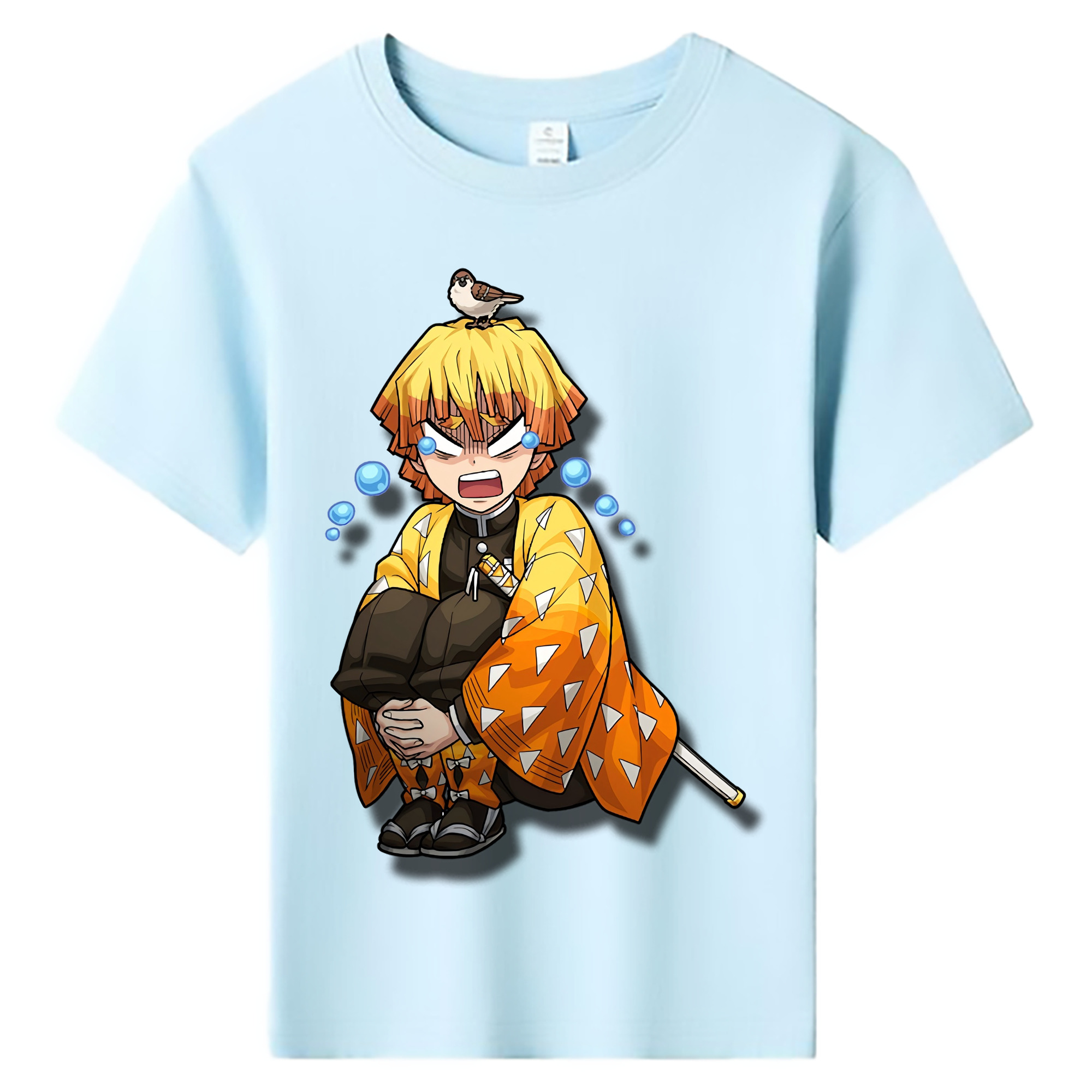 （画像用） 鬼滅の刃（きめつのやいば）我妻 善逸／あがつま ぜんいつ Agatsuma Zenitsu 綿100％キッズTシャツ（フロントプリント）